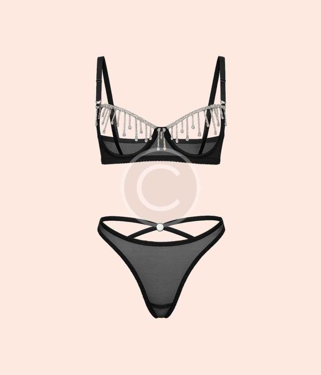 Sheer rhinestone lingerie set
