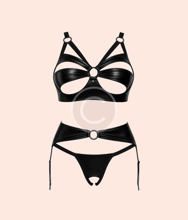 Black vinyl strappy set