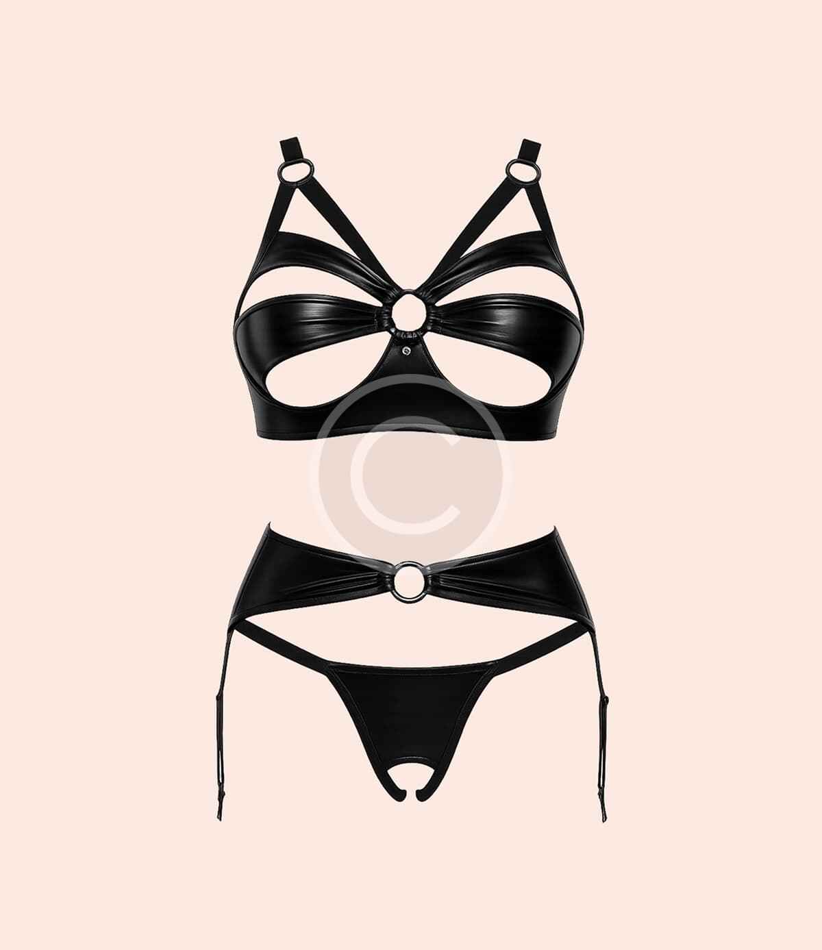 Black vinyl strappy set