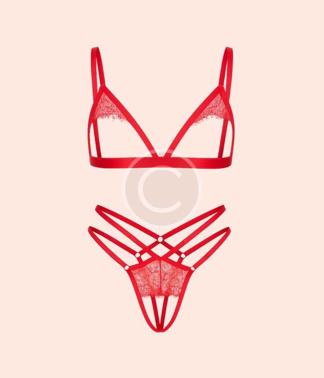 Minimal red lace bralette set