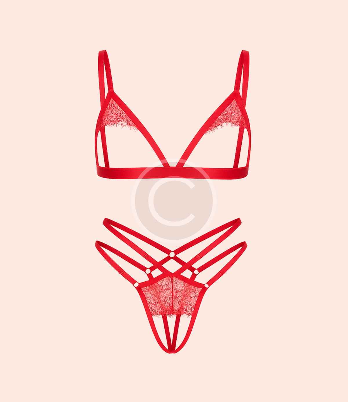 Minimal red lace bralette set